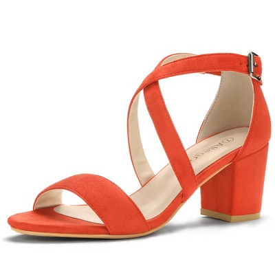 Allegra K Women's Open Toe Crisscross Buckle Ankle Strap Block Heel Sandals