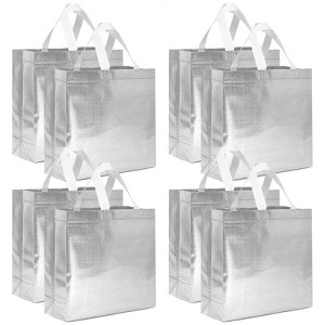 Wrapables Glossy Non-Woven Reusable Gift Bags with Handles for Weddings, Bridal Showers, Parties (Set of 8), Silver - 1 of 4