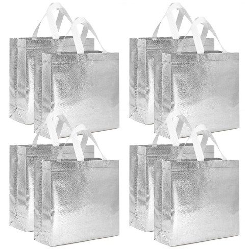 Wrapables Glossy Non-Woven Reusable Gift Bags with Handles for Weddings, Bridal Showers, Parties (Set of 8), Silver - image 1 of 4