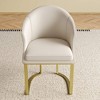 ORRD Set of 2 Modern Leather Chairs, Metal Legs & Backrest, White Seat with Gold Steel Feet, for Dining Room, Living Room, Office - 2 of 4