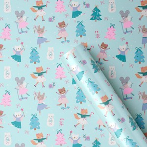 30" 50 sq ft Christmas Roll Wrap Animal Ballerina on Light Blue - Wondershop™ - 1 of 3