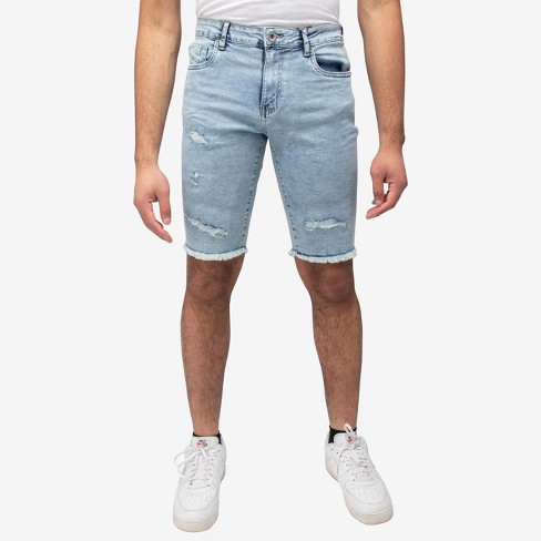 Raw X Men's Denim Shorts, Rips Distress Frayed Cut Off Slim Fit Jeans Short  In Bleach Size 36 : Target