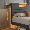 Furnulem Queen Size Bed Frames with Upholstered Headboard Bed with Charging Station and Led Lights Bed Frame with Sturdy Wooden Slats/2-Tier Storage - 4 of 4