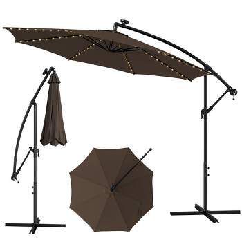 Costway 10FT Patio Solar-Lighted 112 LED Cantilever Offset Umbrella Crank Tilt Outdoor Coffee