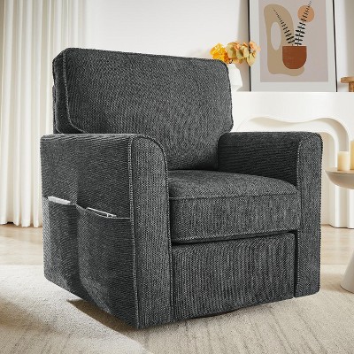 KWPZQEB 360° Swivel Chair, Accent Barrel Armchair, Swivel Sofa Chair with Side Pockets and Wide armrest for Living Room, Bedroom, Reading Room