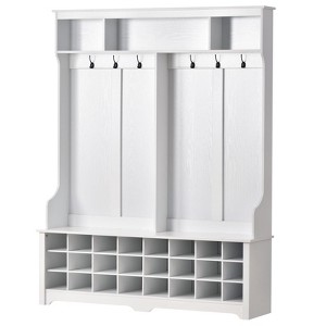 60" Hall Tree Modern Hallway Coat Rack, Hallway Coat Rack with Metal Black Hooks, Ample Storage Space and 24 Shoe Cubbies for Entryway Bench Bedroom - 1 of 4