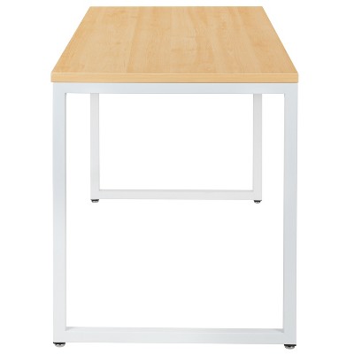 Maple and White Adjustable Height Desk with Keyboard Tray
