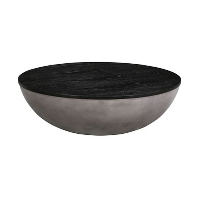 HomeRoots 48" Black And Gray Solid Wood And Concrete Round Coffee Table