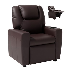 VEVOR Kids Reclining Chair, Toddler Recliner with Cup Holder, 101° to 121° Adjustable Backrest, Easy-to-Clean PU Leather Recliner Couch, Brown - 1 of 4
