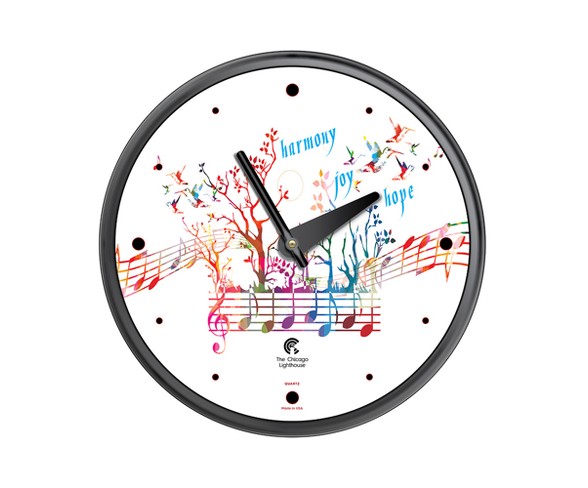 Chicago Lighthouse 12.75"x12.75" Harmony Joy Hope Slimline Frame Decorative Wall Clocks Black