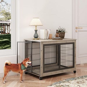 Dog Crate Furniture, Side End Table, Modern Wooden Kennel with Doors, Top Opening and Closing & Bottom Wheels for Medium Large Dogs up to 70 lb - 1 of 4