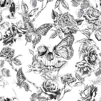 Skull Roses Black and White Floral Animals Paste the Wall Wallpaper
