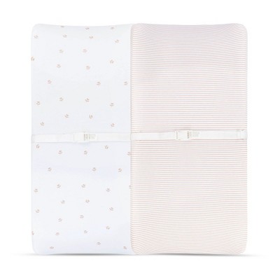 Ely's & Co. Baby Changing Pad Cover - Cradle Sheet  100% Combed Jersey Cotton Mauve Tulip+Stripes 2 Pack