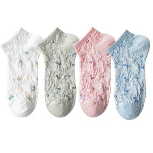 Anna-Kaci 4 Pairs Women's Low-Cut Floral Embroidered Socks Soft Combed Cotton Breathable Fit for Sneakers Flats and Everyday Casual Wear - 1 of 4