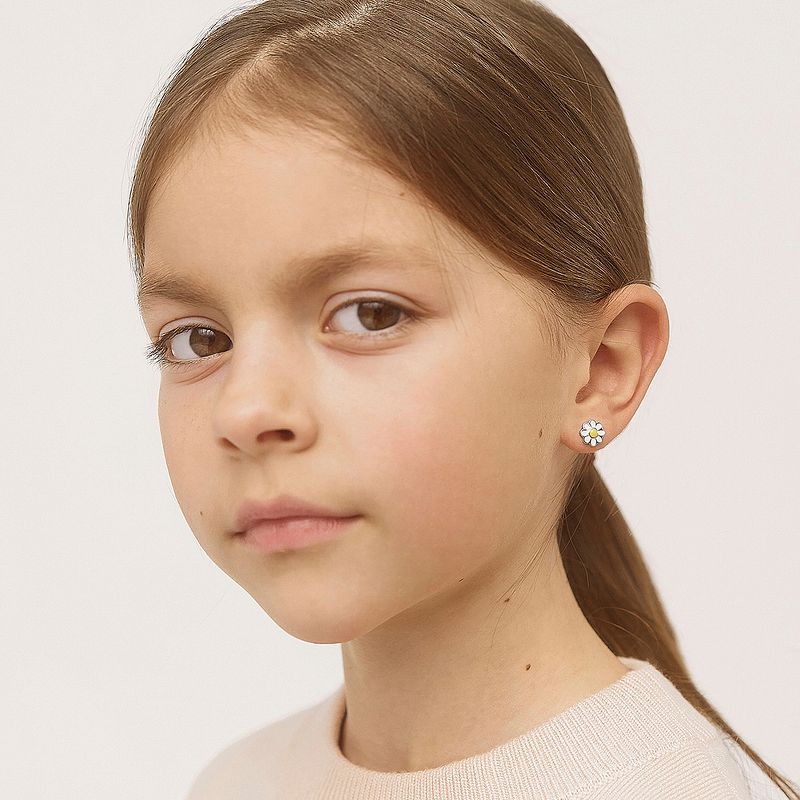 Girl's Delightful Daisy Screw Back Sterling Silver Earrings - In Season Jewelry, 3 of 10