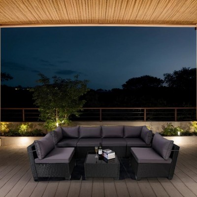 7-Piece Outdoor Patio Furniture Sets,All-Weather Wicker Rattan Modular Patio Sofa Set,Outdoor Chairs with Coffee Table and Cushions-Coolbibila