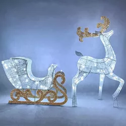 Tangkula 6 FT Christmas Lighted Reindeer & Santa’s Sleigh Xmas Lighted Outdoor Yard Decoration W/ 215 LED Lights & 4 Ground Stakes Artificial Christmas Décor for Indoor & Outdoor 