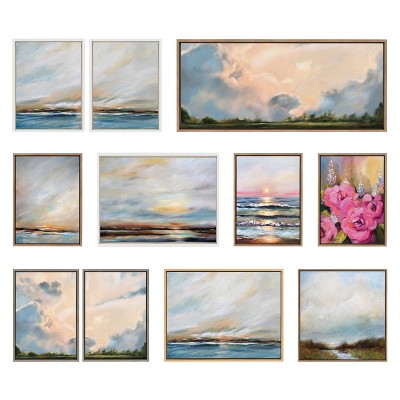 Carolina Sunset Coastal Landscape Canvas Art Set with Gold Frame