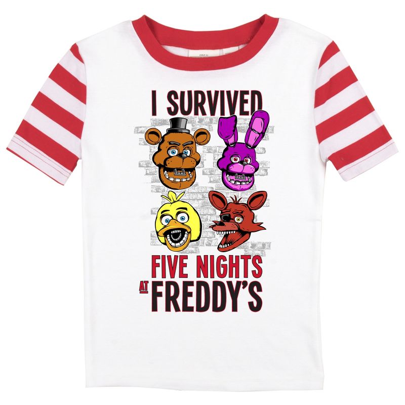 Five Nights At Freddy's I Survived Heads Youth Boy's Red & White Striped Short Sleeve Shirt & Sleep Pants Set, 2 of 5