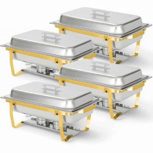 ALPHA LIVING 4 Pack 8QT Chafing Dish High Grade Stainless Steel Chafer Complete Set, Gold Frame - 1 of 4