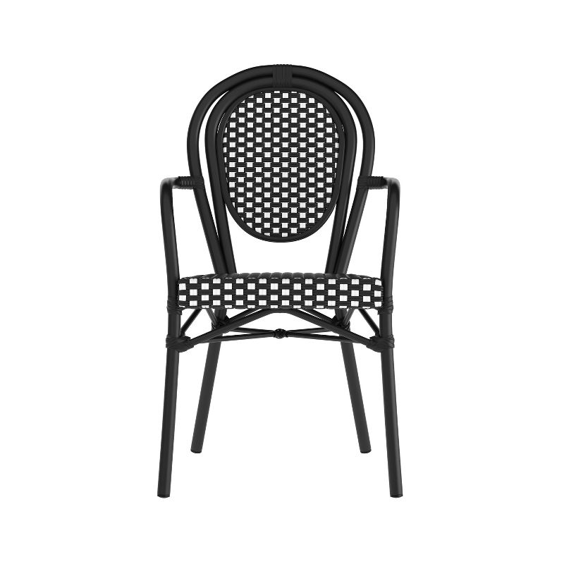 Flash Furniture Lourdes Indoor/Outdoor Commercial Thonet French Bistro Stacking Chair with Arms, PE Rattan and Aluminum Frame, 4 of 14