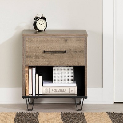 Arlen Weathered Oak 1-Drawer Nightstand with Matte Black Accents