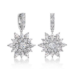 Ross-Simons Rhodium-Plated Floral Hoop Drop Earrings With 8.30 ct. t.w. Czs - 1 of 4