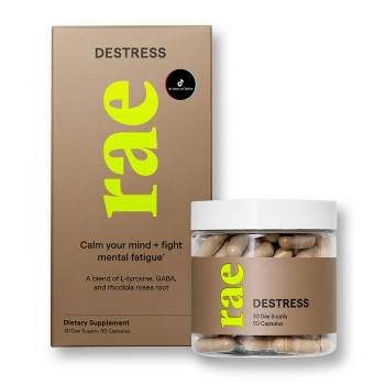 Rae Destress Dietary Supplement Vegan Capsules for Stress Relief - 60ct