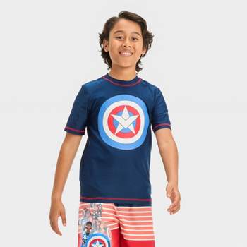 Boys' Marvel Captain America Fictitious Character Rash Guard Top - Navy Blue/Red