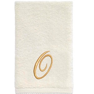 Avanti  Ivory with Gold Script Monogram Fingertip Towel Letter   O - 1 of 3