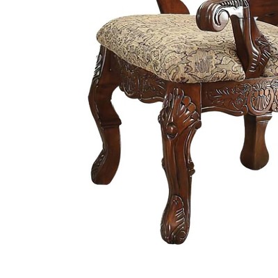 Antique White Floral Faux Leather Arm Chairs, Set of 2
