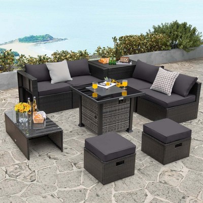 Costway 9 Pieces Patio Furniture Set With 50,000 Btu Propane Fire Pit ...