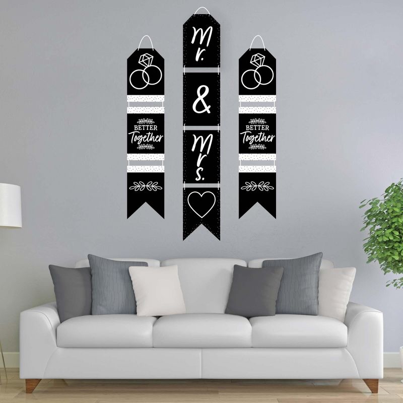 Big Dot of Happiness Mr. and Mrs. - Hanging Vertical Paper Door Banners - Black & White Wedding, Bridal Shower Wall Decoration Kit - Indoor Door Decor, 2 of 8