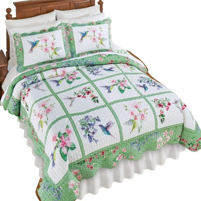 Collections Etc Floral Patchwork Quilt - Scalloped Edge, Neutral Multi Colors, Full/Queen Size