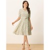 INSPIRE CHIC Women's Vintage Floral Peter Pan Collar High Waist Puff Sleeve A-line Midi Dress - 3 of 4