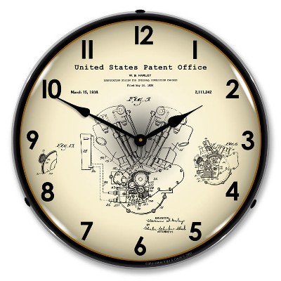 Collectable Sign & Clock | Harley Davidson Knucklehead 1938 Patent LED Wall Clock Retro/Vintage, Lighted