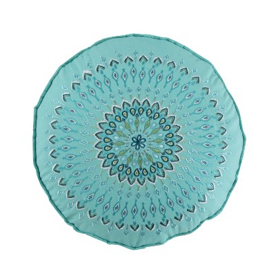 18" Round Monika Embroidered Round Pillow Teal - Mudhut