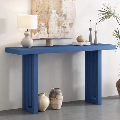 LOVMOR 59" Retro Console Table, Oak Veneer Entryway Table with Distinctive Side Shapes, for Entrance, Hallway, Living Room, Foyer, Corridor