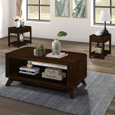 NicBex Modern Rectangular Coffee Table Set of 3 with Open Storage Shelf for Living Room and Office