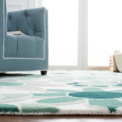 Ivory and Green Floral Hand-Tufted Wool Kids Rug, 3' x 5'