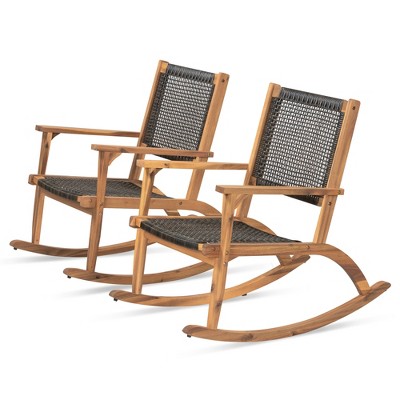 Cesicia 2 Pieces Patio Rocking Chair Set, Comfortable Garden Porch Chairs for Backyard, Balcony, and Poolside