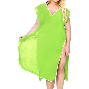 LA LEELA Women's Summer Vacation Beachwear Long Bathing Suit Beach Dress Cover Ups Swimwear Front Tie Swimsuit X-Large-XX-Large Green, Solid - 1 of 4