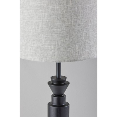 Elton Black Wood Table Lamp with Gray Fabric Shade