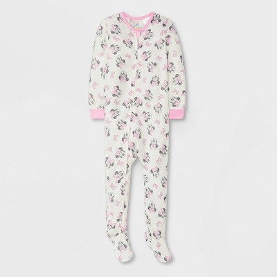 Baby Girls' Minnie Mouse Hacci Snug Fit Footed Pajama - White 6-9M