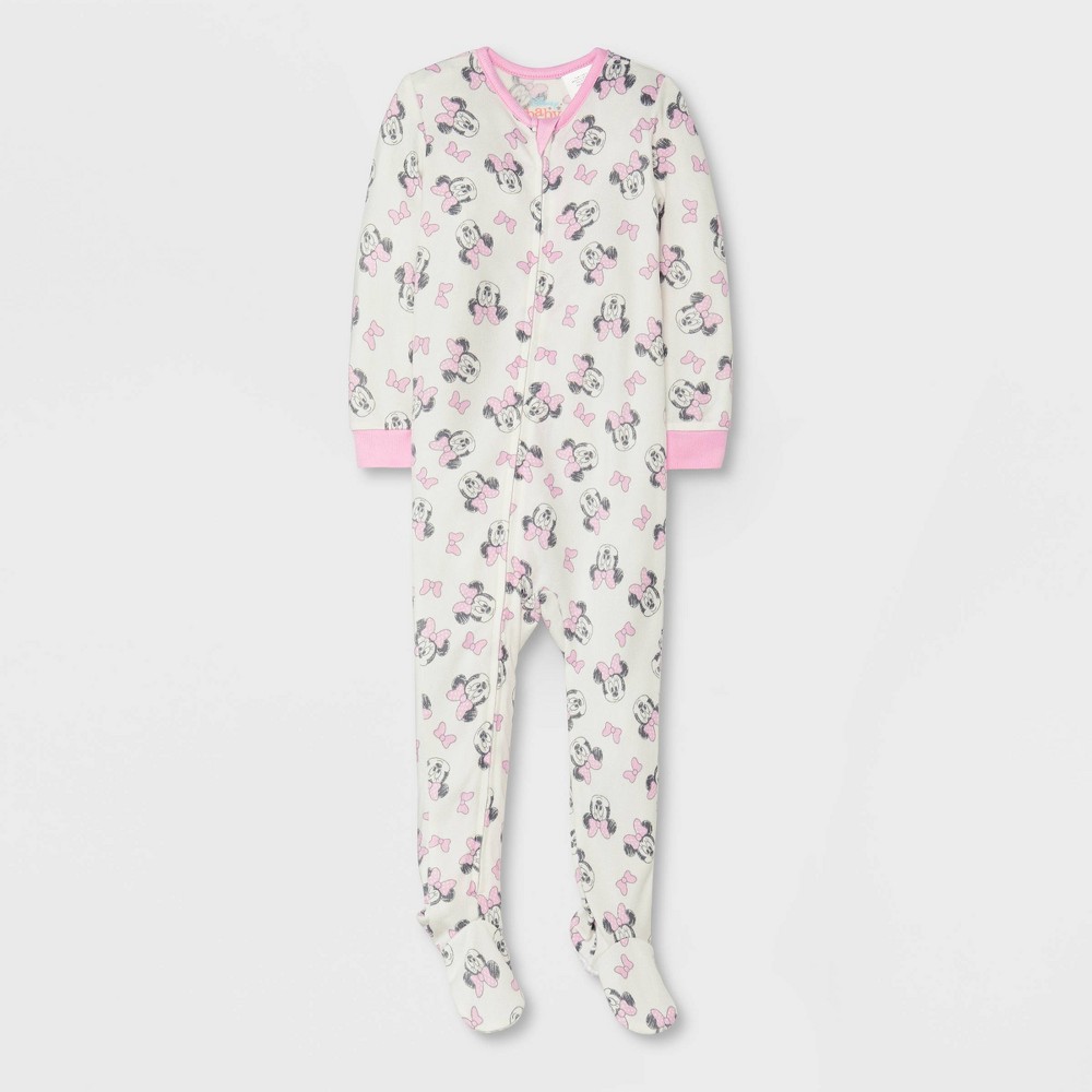 Size 3-6M Baby Girls' Minnie Mouse Hacci Snug Fit Footed Pajama - White 