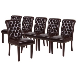 Emma and Oliver 6 PK Upholstered Rolled Back Parsons Chair with Nailhead Trim & Finished Frame with Plastic Floor Glides - 1 of 4