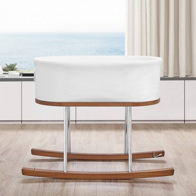 White Wooden Rocking Bassinet with Chrome Stand