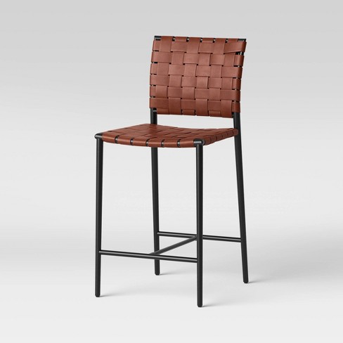 Wellfleet Woven Faux Leather Metal Base, Leather And Metal Bar Stools