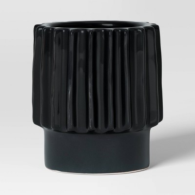 Geared Ceramic Indoor Outdoor Planter Pot Charcoal - Threshold™