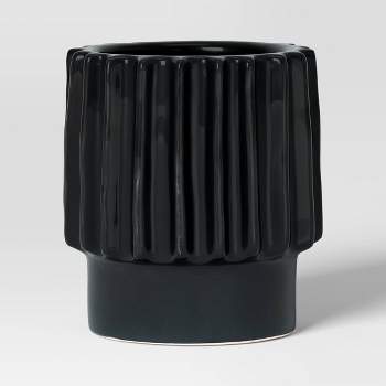  Geared Ceramic Indoor Outdoor Planter Pot Charcoal - Threshold™